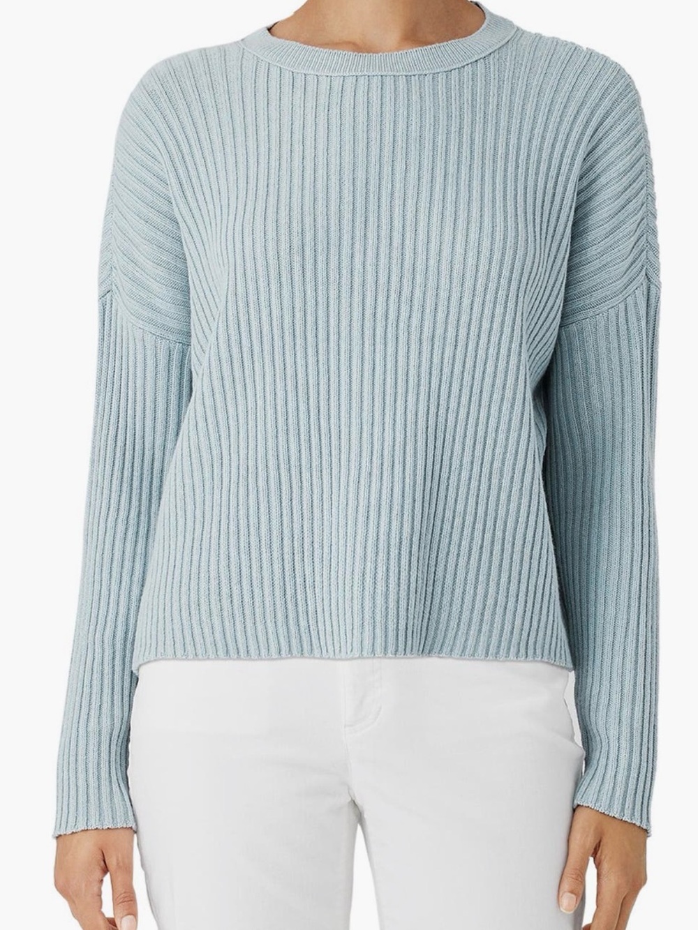 Eileen Fisher Light Blue Ribbed Crewneck Oversized Sweater